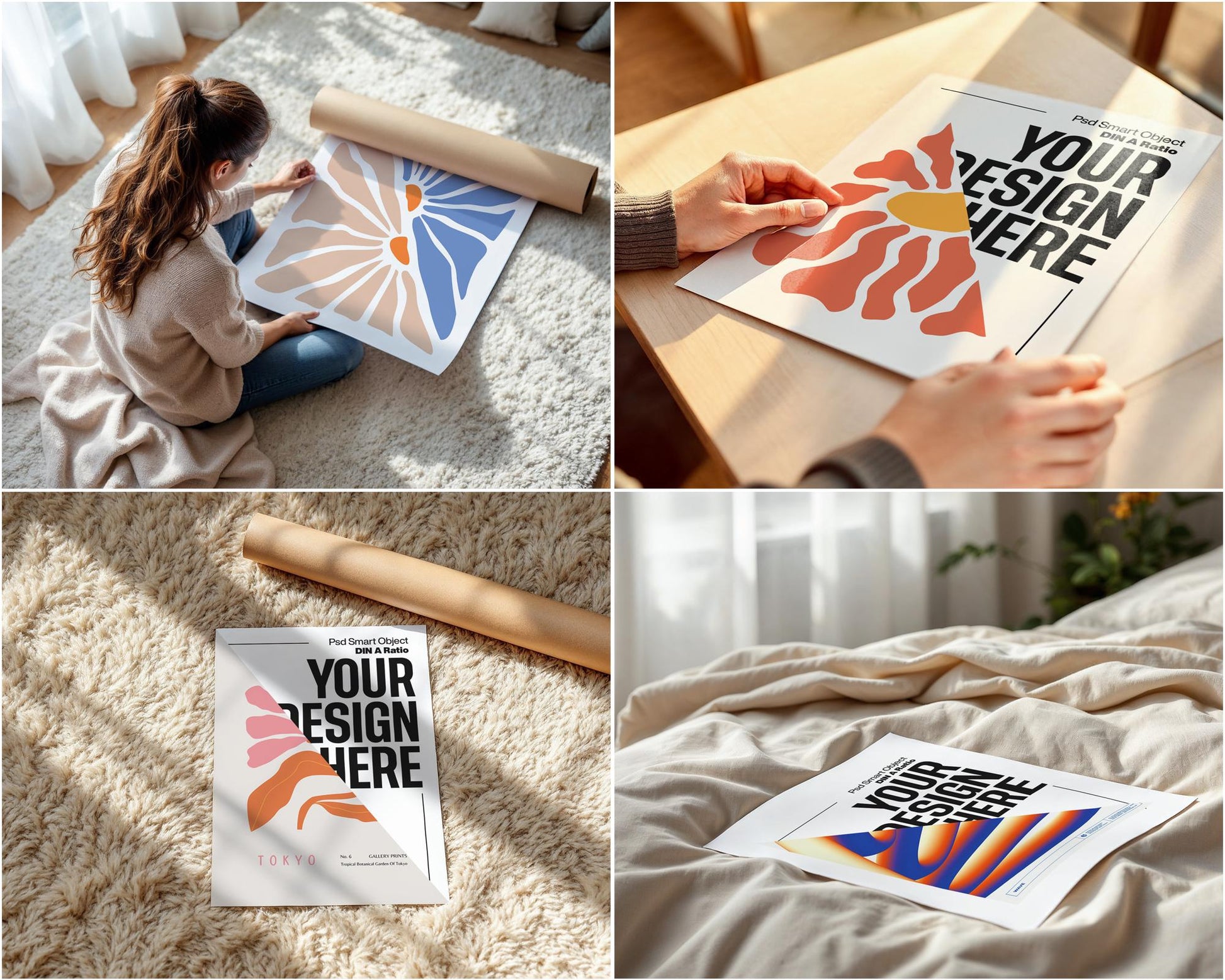 10+ Poster Paper Mockup Bundle PSD with Smart Object | Din A Ratio Photoshop Template for Wall Art & Prints