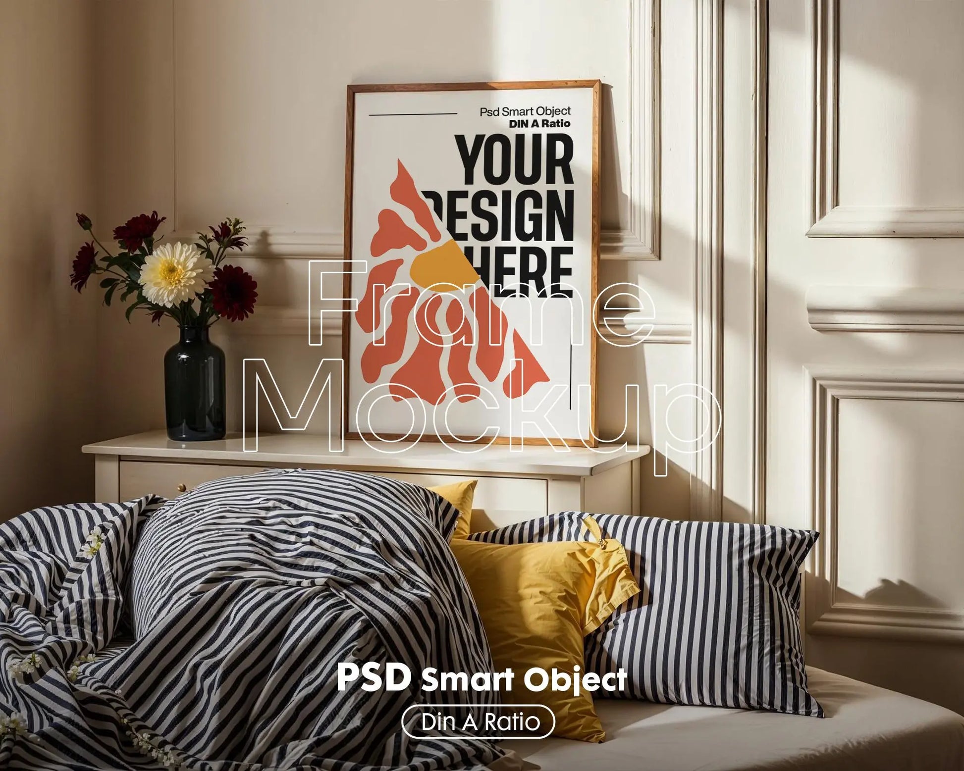 Blank Wooden Poster Frame Mockup, Minimalist Frame Mockup for Digital Download, Posters and Artwork Smart Object Instant Download