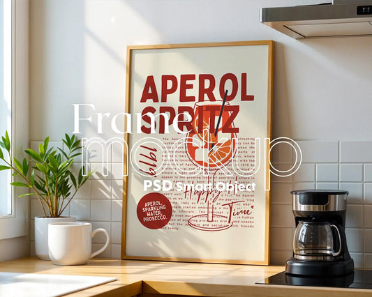 Kitchen Frame Mockup | DIN A Artwork Mockup Frames | Aesthetic Interior Vertical Wood Frame Mockup | Poster Mockup Templete PSD