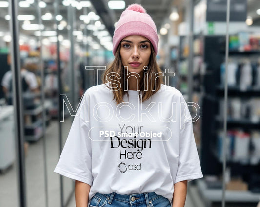 Bella Canvas 3001 White Shirt Mockup PSD - Oversized T-Shirt Model for Design Preview & High-Quality Display