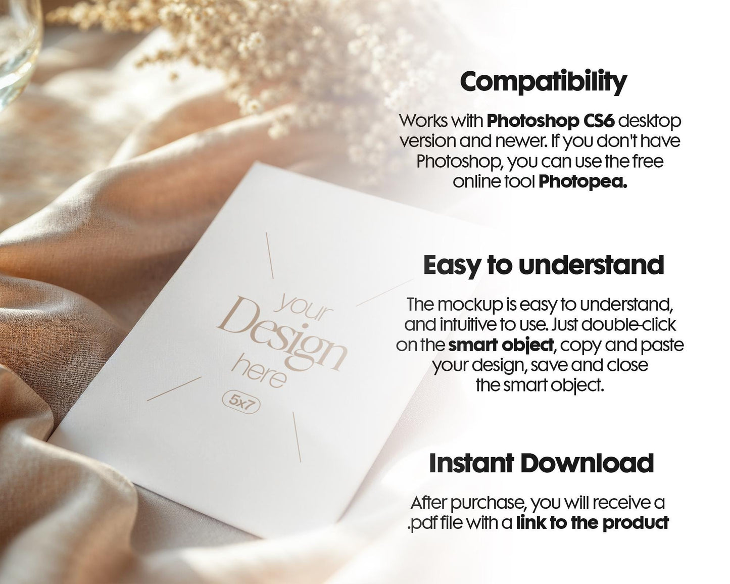 5x7 Card Mockup PSD, Minimalist White Stationery for Wedding, Baby Shower, Invitation & Event Cards, Smart Object Layer