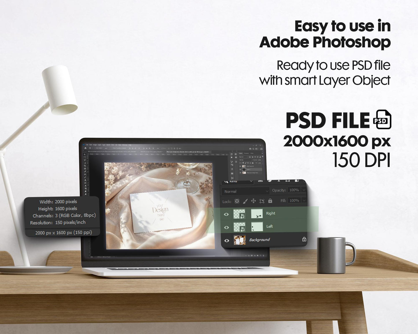 7x5 Card Mockup PSD | Minimalist White Stationery Template for Wedding Invitations, Baby Shower Cards & Editable Smart Object Design