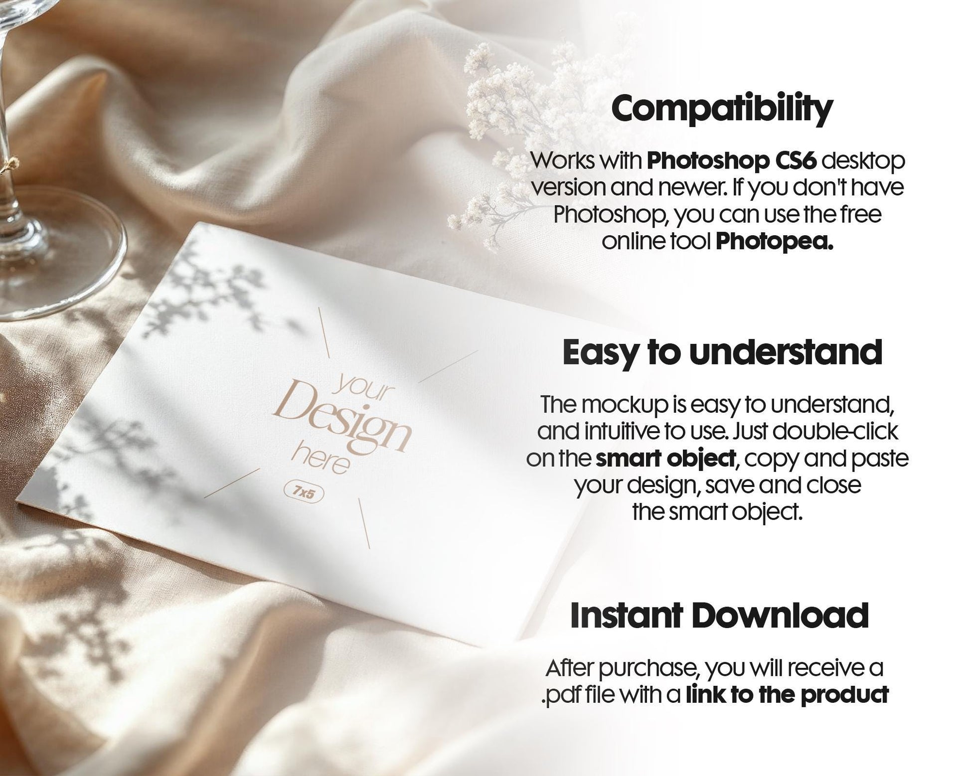 7x5 Card Mockup PSD | Minimalist White Stationery Template for Wedding Invitations, Baby Shower Cards & Editable Smart Object Design