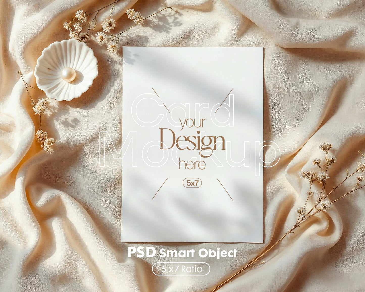 5x7 Card Mockup PSD Template, Minimalist White Stationery Mockup for Wedding, Baby Shower & Invitation Cards, Editable Smart Object