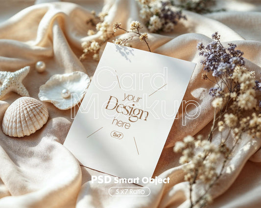 5x7 Card Mockup PSD Template, Minimalist White Stationery Mockup for Wedding, Baby Shower & Invitation Cards, Editable Smart Object