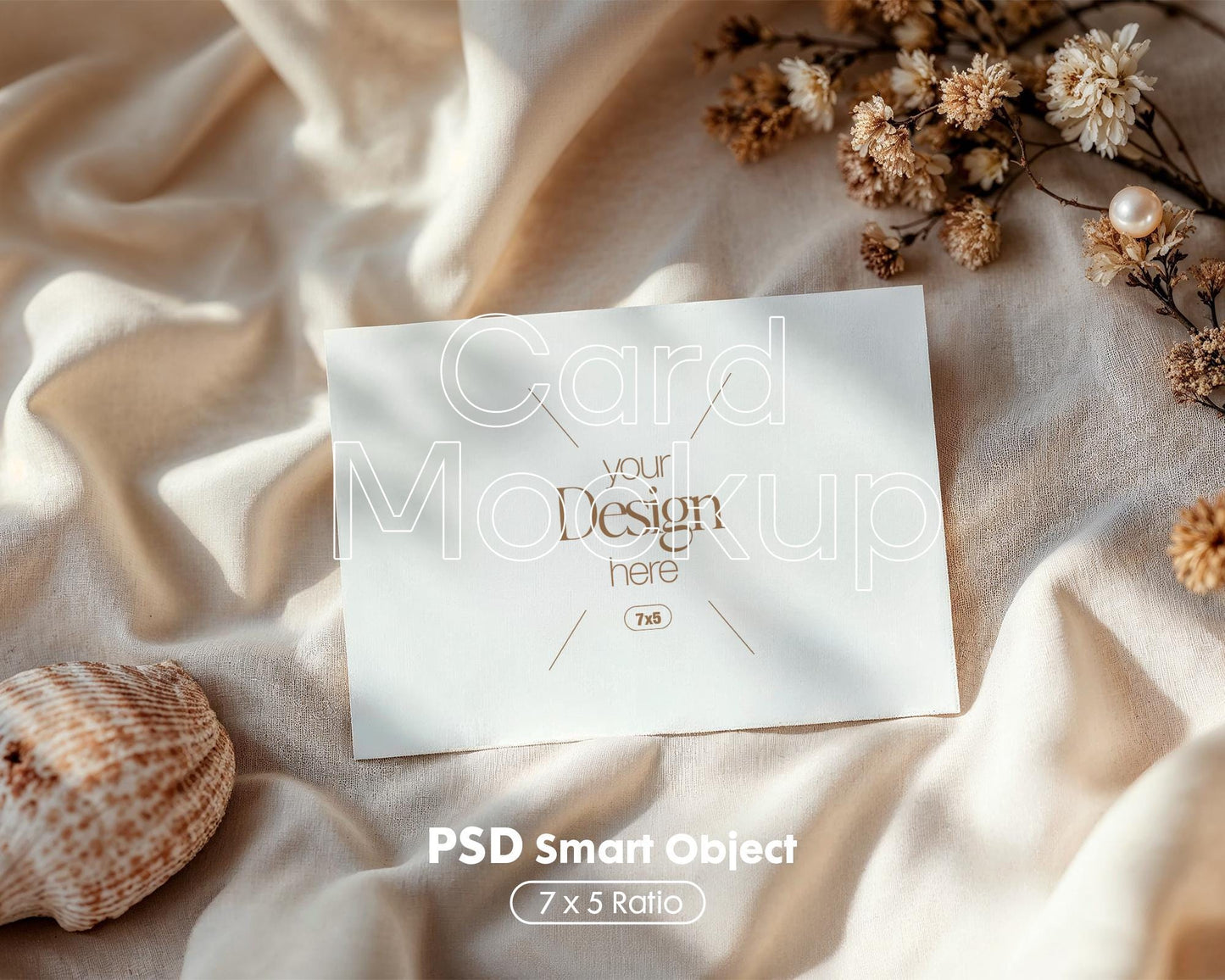 7x5 Card Mockup PSD | Minimalist White Stationery Template for Wedding Invitations, Baby Shower Cards & Editable Smart Object Design