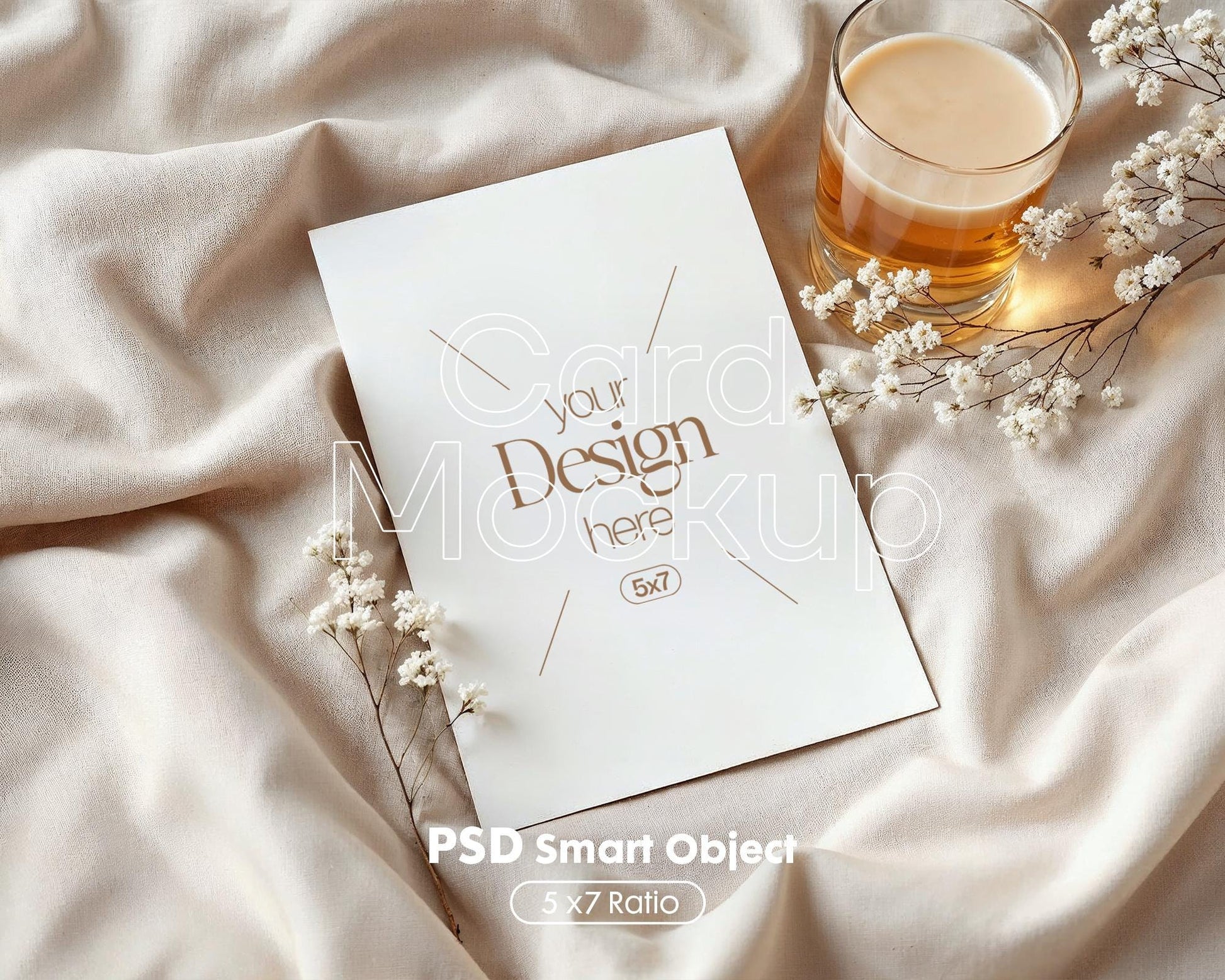 5x7 Card Mockup PSD Template, Minimalist White Stationery Mockup for Wedding, Baby Shower & Invitation Cards, Editable Smart Object