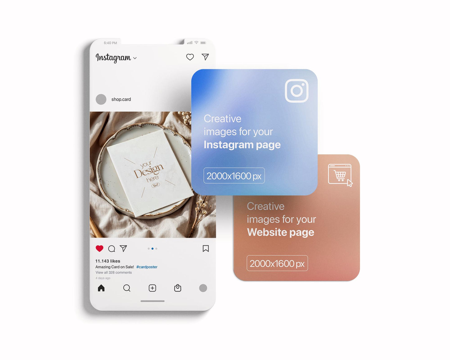 5x7 Card Mockup PSD Template, Minimalist White Stationery Mockup for Wedding, Baby Shower & Invitation Cards, Editable Smart Object