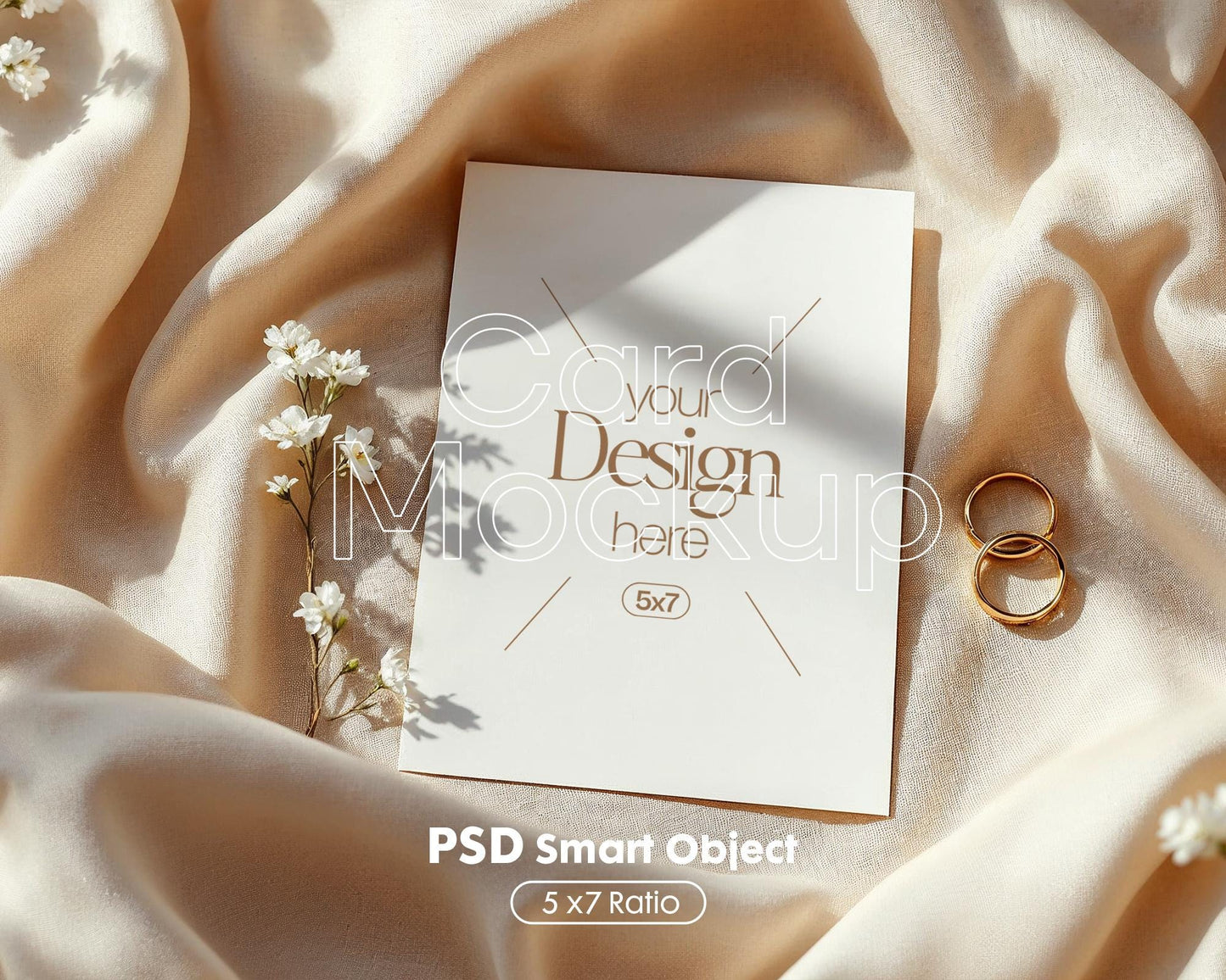 5x7 Card Mockup PSD Template - Minimalist White Stationery for Wedding, Baby Shower & Invitation Cards, Editable Smart Object