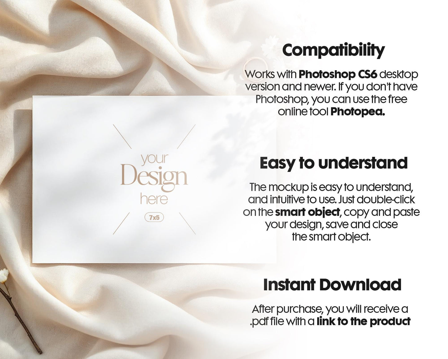 7x5 Card Mockup PSD | Minimalist White Stationery Template for Wedding Invitations, Baby Shower Cards & Editable Smart Object Design