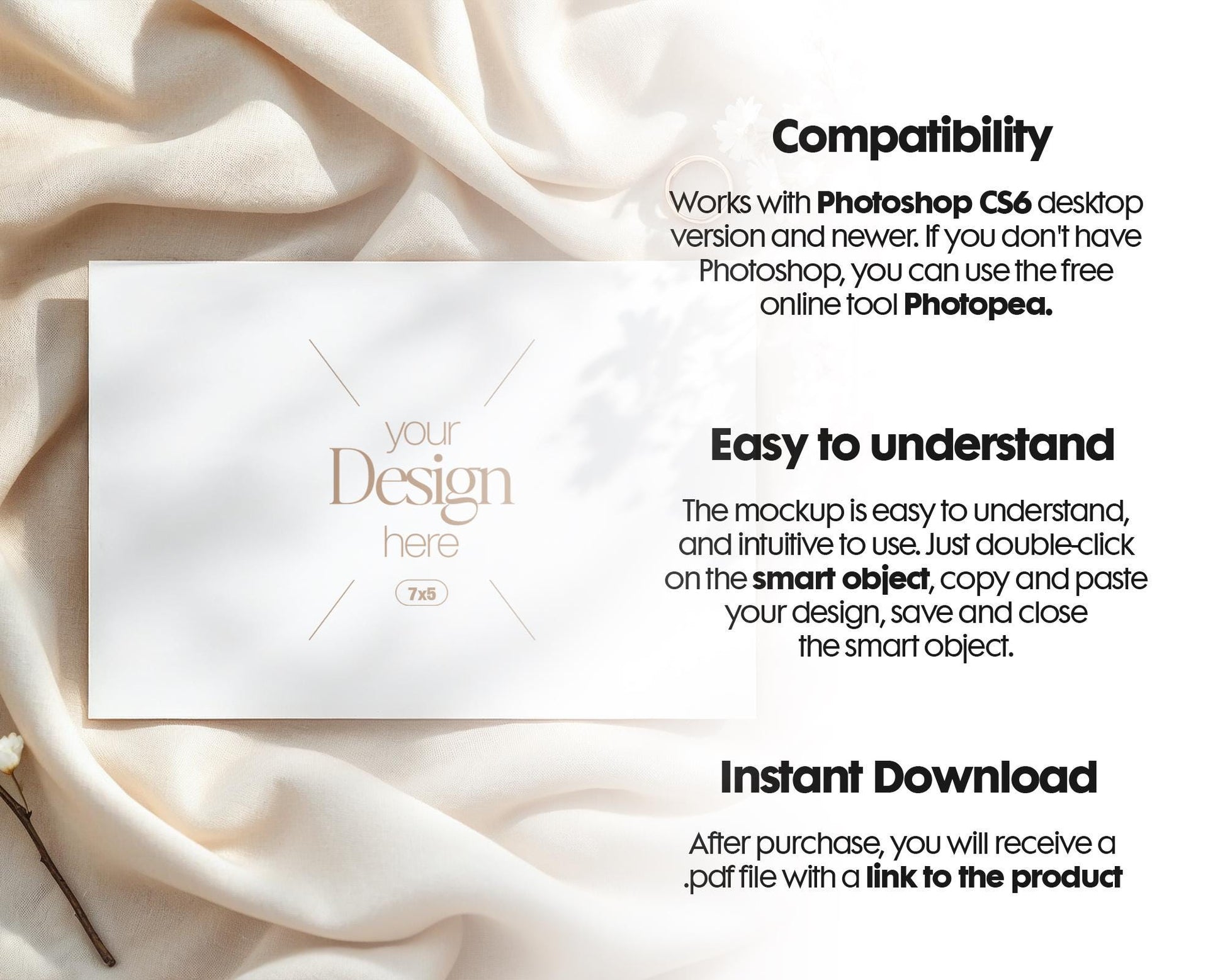 7x5 Card Mockup PSD | Minimalist White Stationery Template for Wedding Invitations, Baby Shower Cards & Editable Smart Object Design