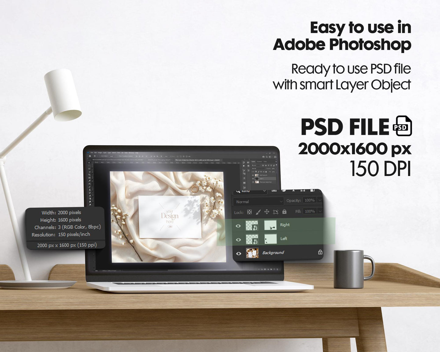 7x5 Card Mockup PSD | Minimalist White Stationery Template for Wedding Invitations, Baby Shower Cards & Editable Smart Object Design