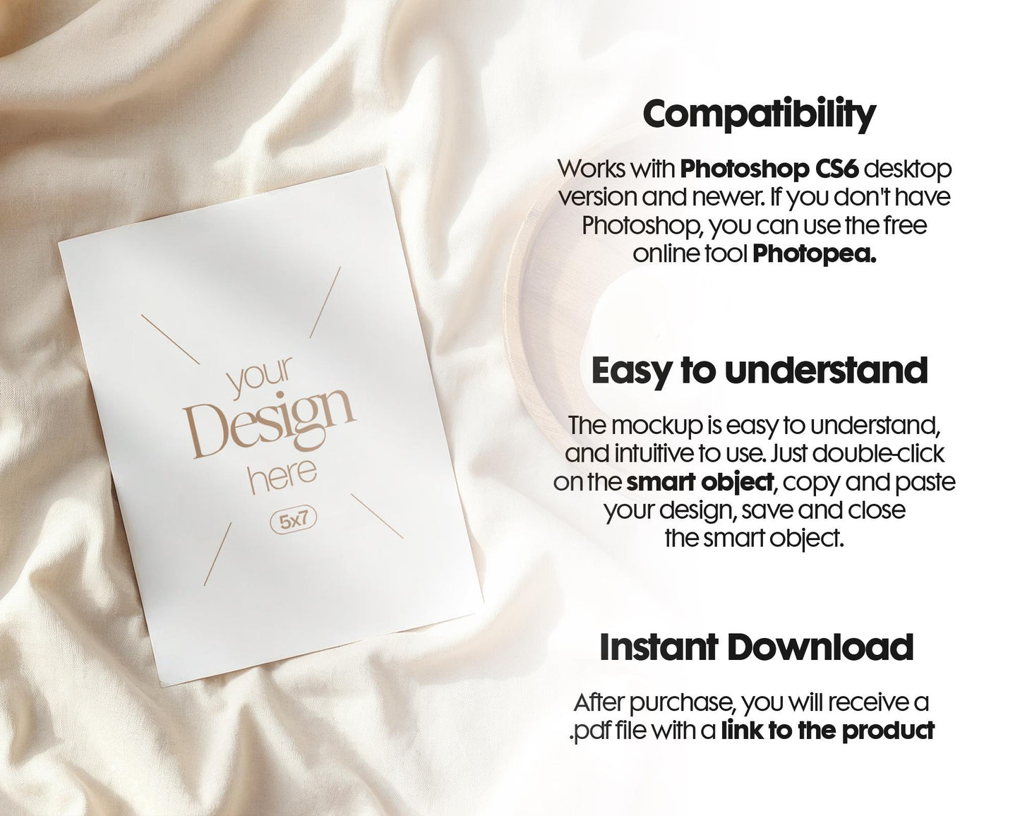 5x7 Card Mockup PSD Template - Minimalist White Stationery for Wedding, Baby Shower & Invitation Cards Editable Smart Object