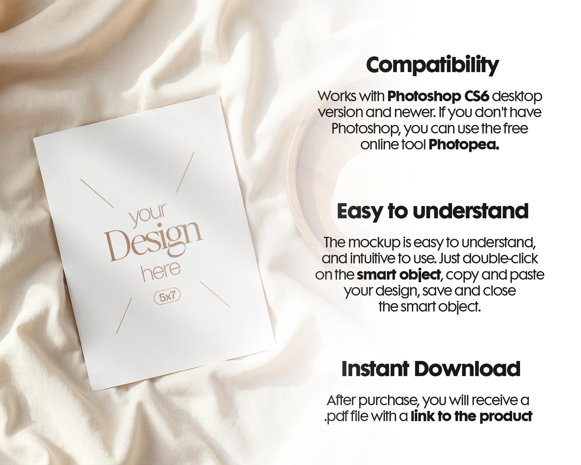 5x7 Card Mockup PSD Template - Minimalist White Stationery for Wedding, Baby Shower & Invitation Cards Editable Smart Object
