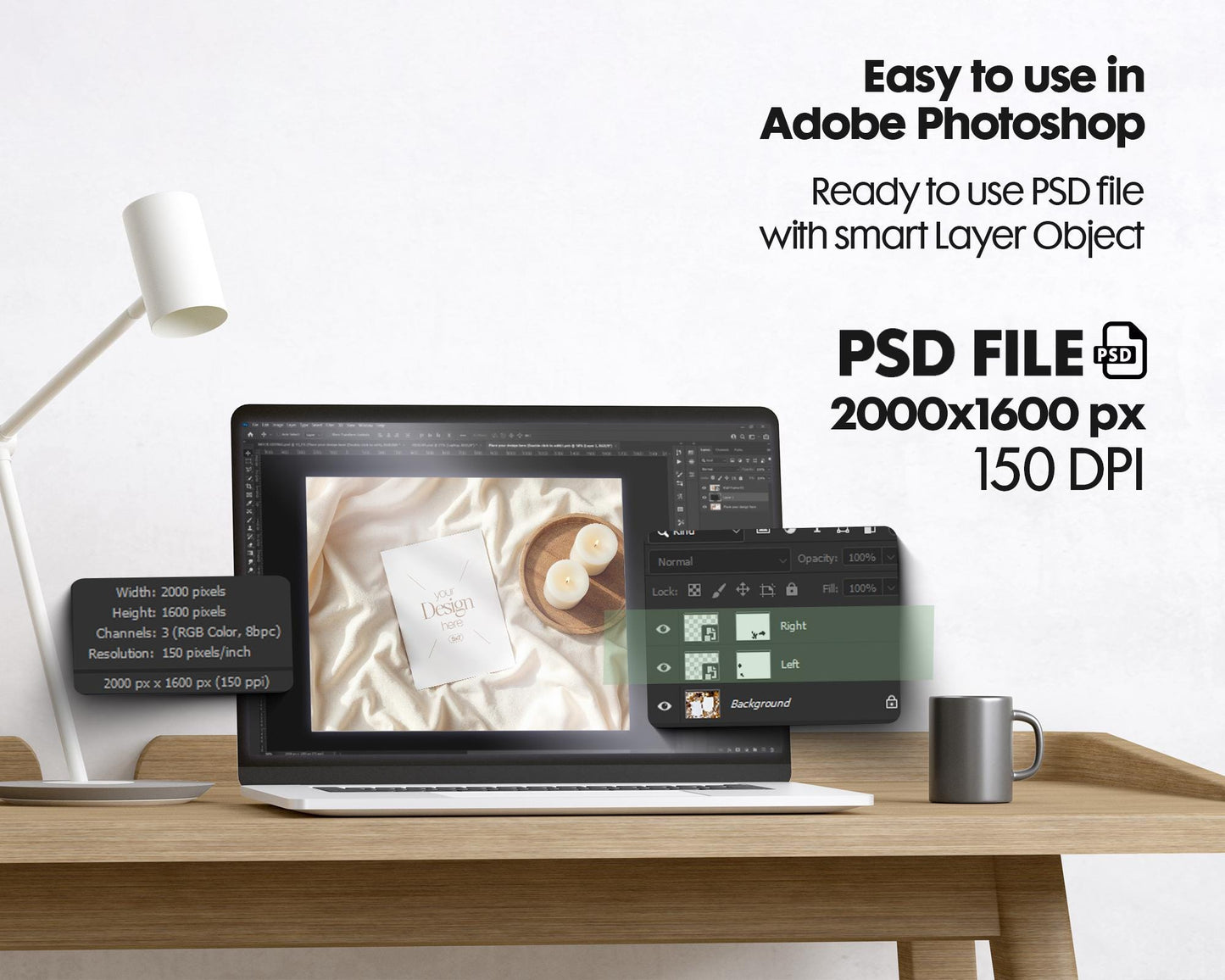 5x7 Card Mockup PSD Template - Minimalist White Stationery for Wedding, Baby Shower & Invitation Cards Editable Smart Object