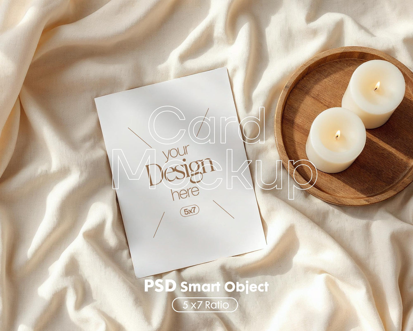 5x7 Card Mockup PSD Template - Minimalist White Stationery for Wedding, Baby Shower & Invitation Cards Editable Smart Object