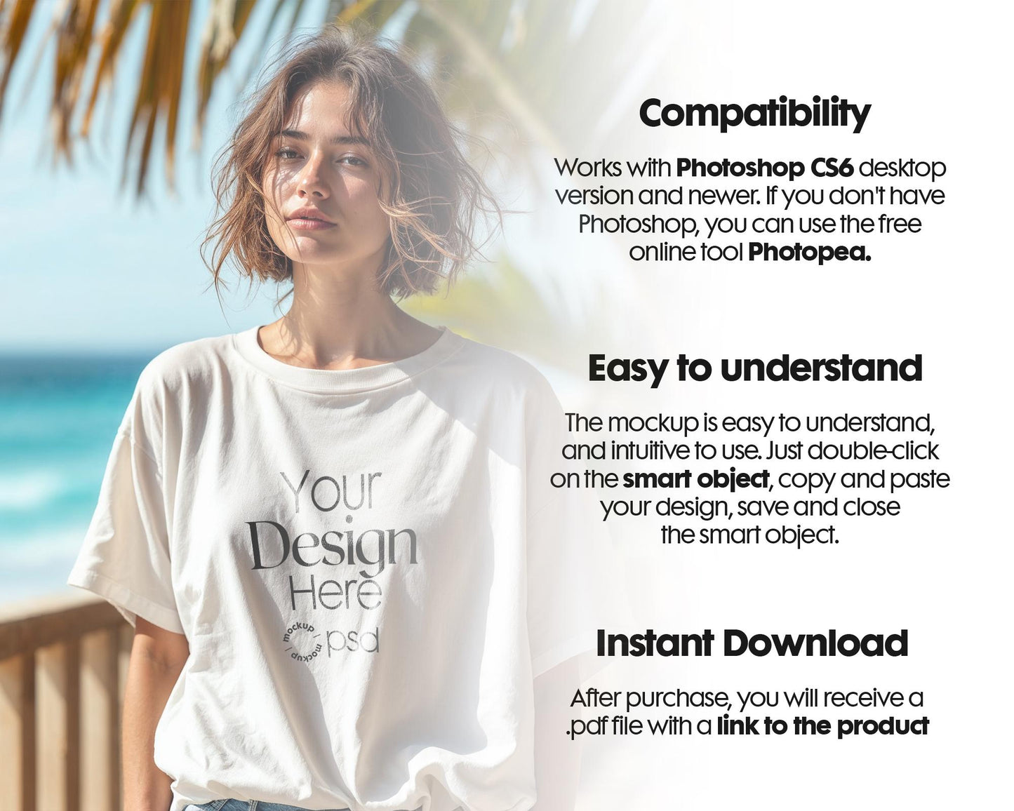 Bella Canvas 3001 White Shirt Mockup PSD - Summer T-Shirt Model Mockup for Design Preview & High-Quality Display