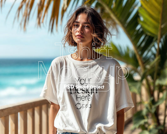 Bella Canvas 3001 White Shirt Mockup PSD - Summer T-Shirt Model Mockup for Design Preview & High-Quality Display