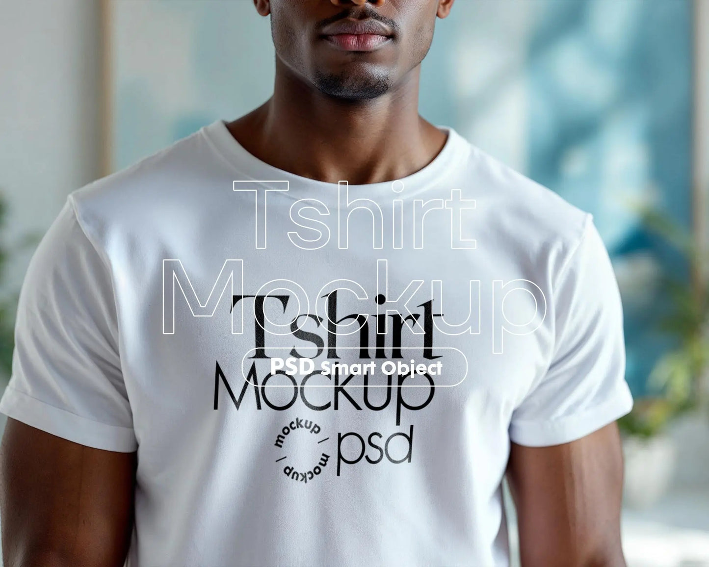 Male Model White T-Shirt Mockup PSD, Gildan & Bella Canvas 3001, African Model, Smart Object Layer