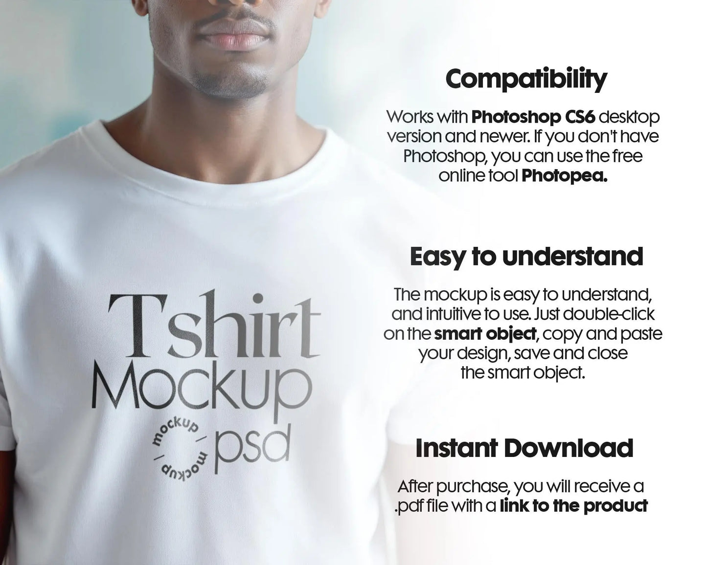 Male Model White T-Shirt Mockup PSD, Gildan & Bella Canvas 3001, African Model, Smart Object Layer