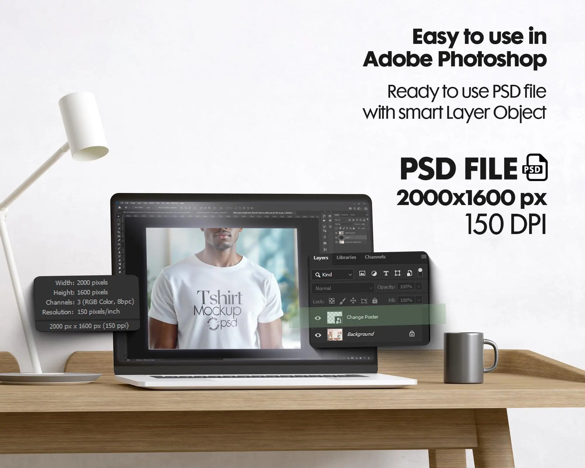 Male Model White T-Shirt Mockup PSD, Gildan & Bella Canvas 3001, African Model, Smart Object Layer