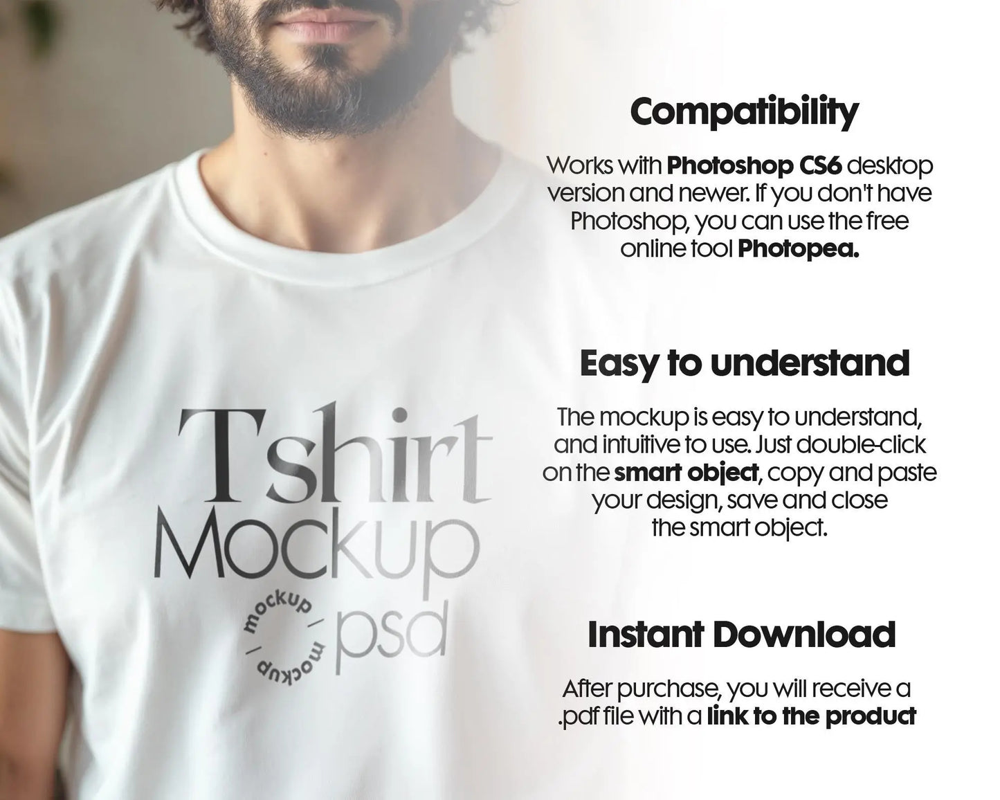 Male Model White T-Shirt Mockup PSD - Gildan & Bella Canvas 3001 Template for Custom Apparel Design, PSD Smart Object