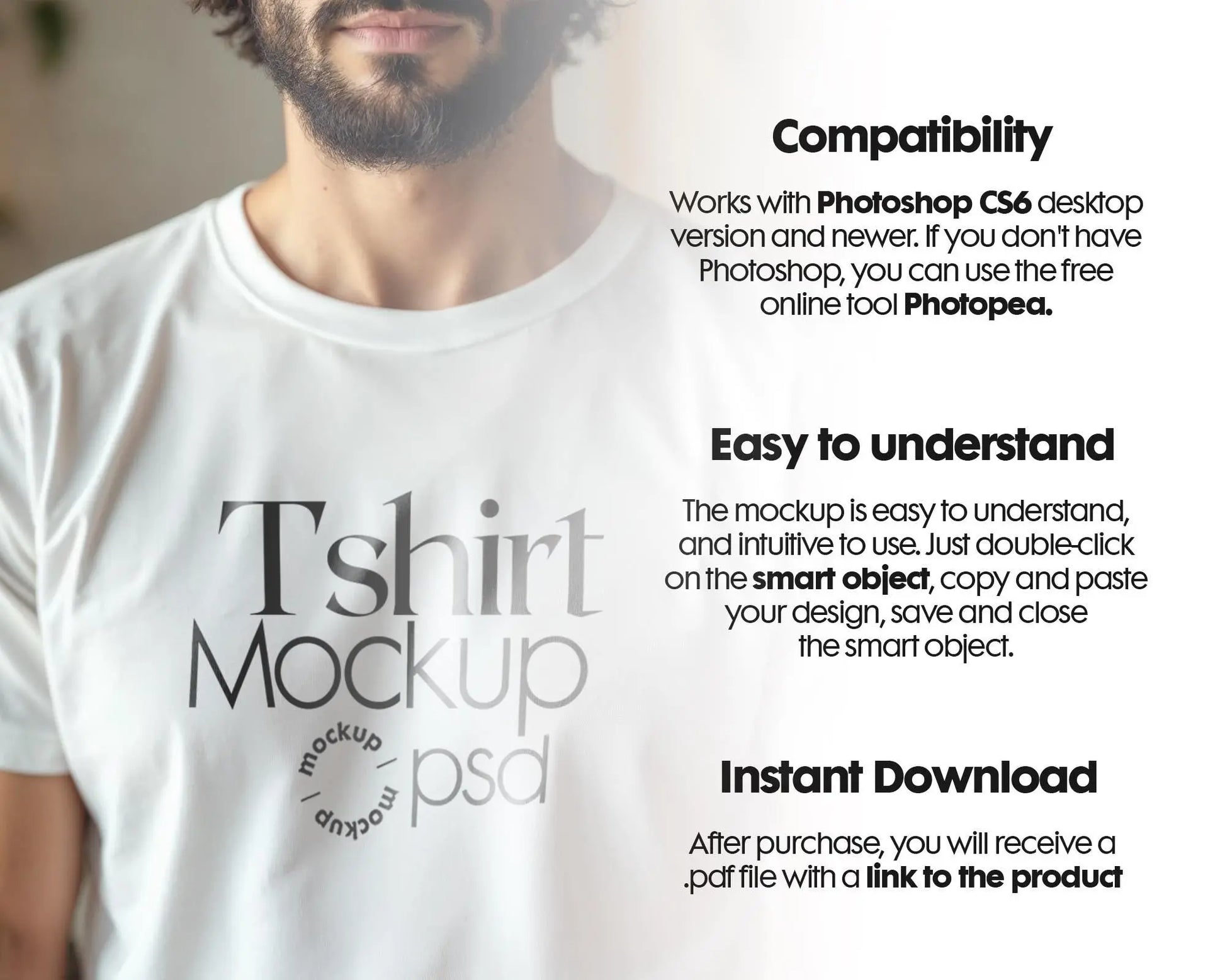 Male Model White T-Shirt Mockup PSD - Gildan & Bella Canvas 3001 Template for Custom Apparel Design, PSD Smart Object