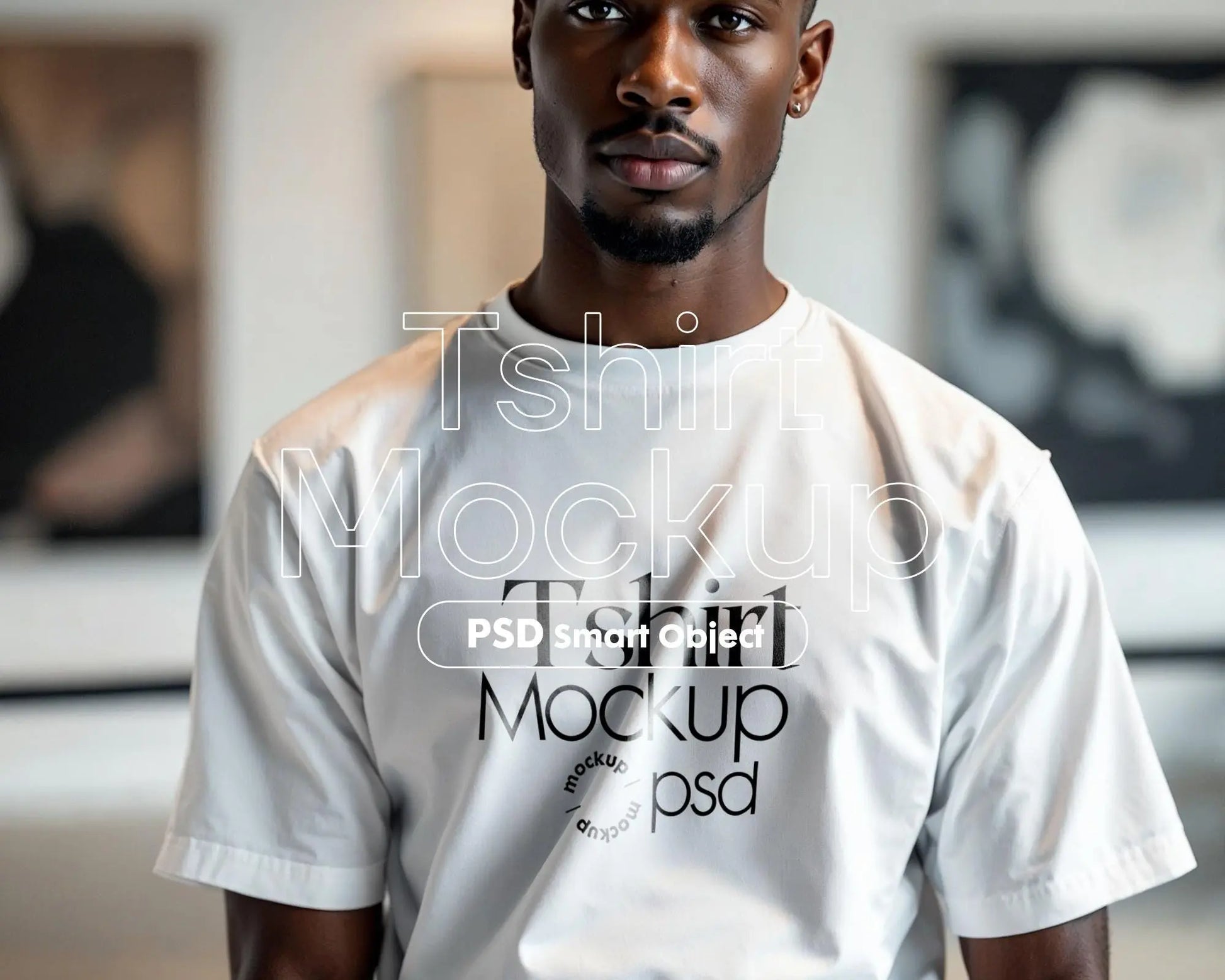 Male Model White T-Shirt Mockup PSD, Gildan & Bella Canvas 3001, African Model Tee Template for Custom Apparel Design