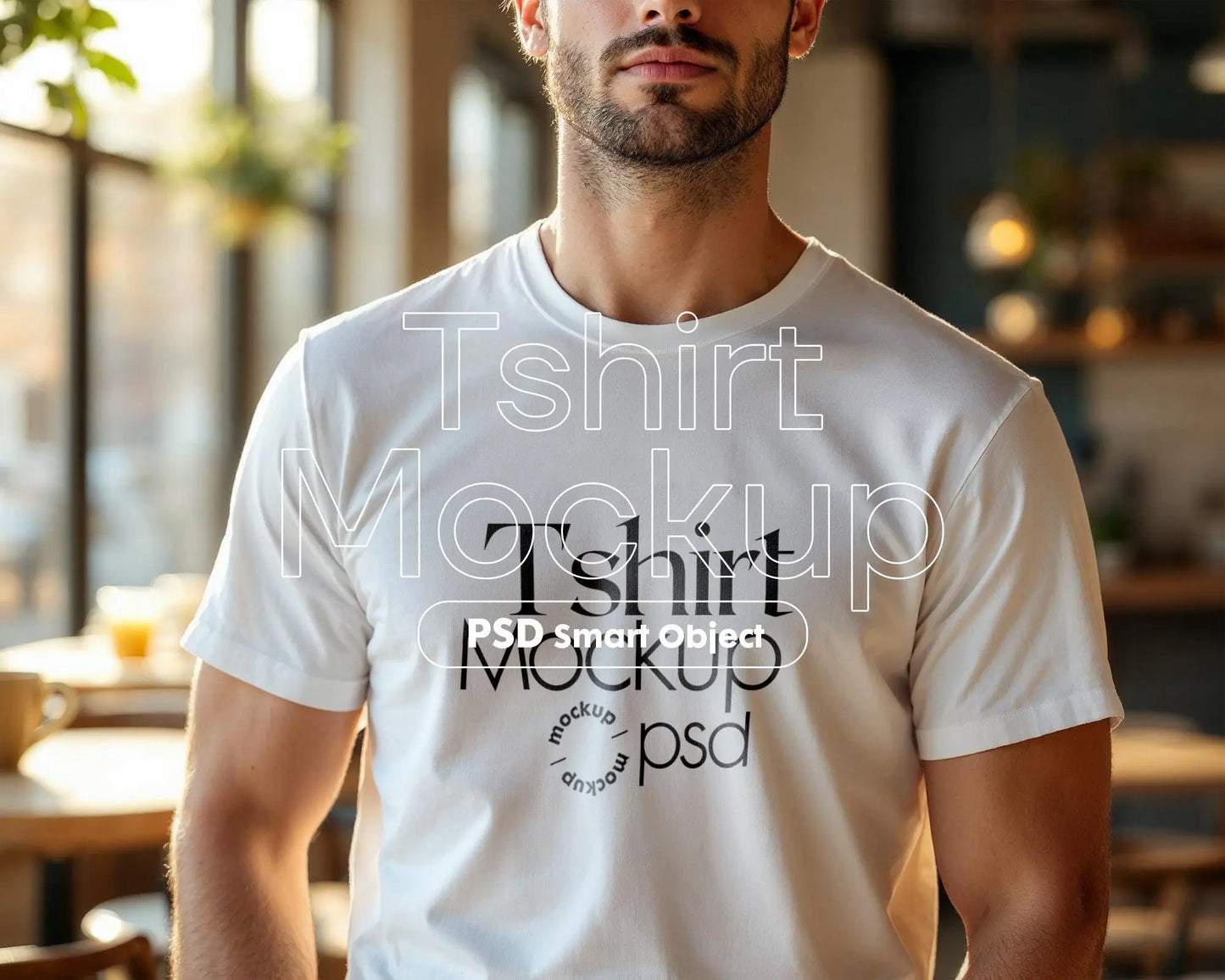 Male Model White T-Shirt Mockup PSD - Gildan & Bella Canvas 3001 Template for Custom Apparel Design, PSD Smart Object