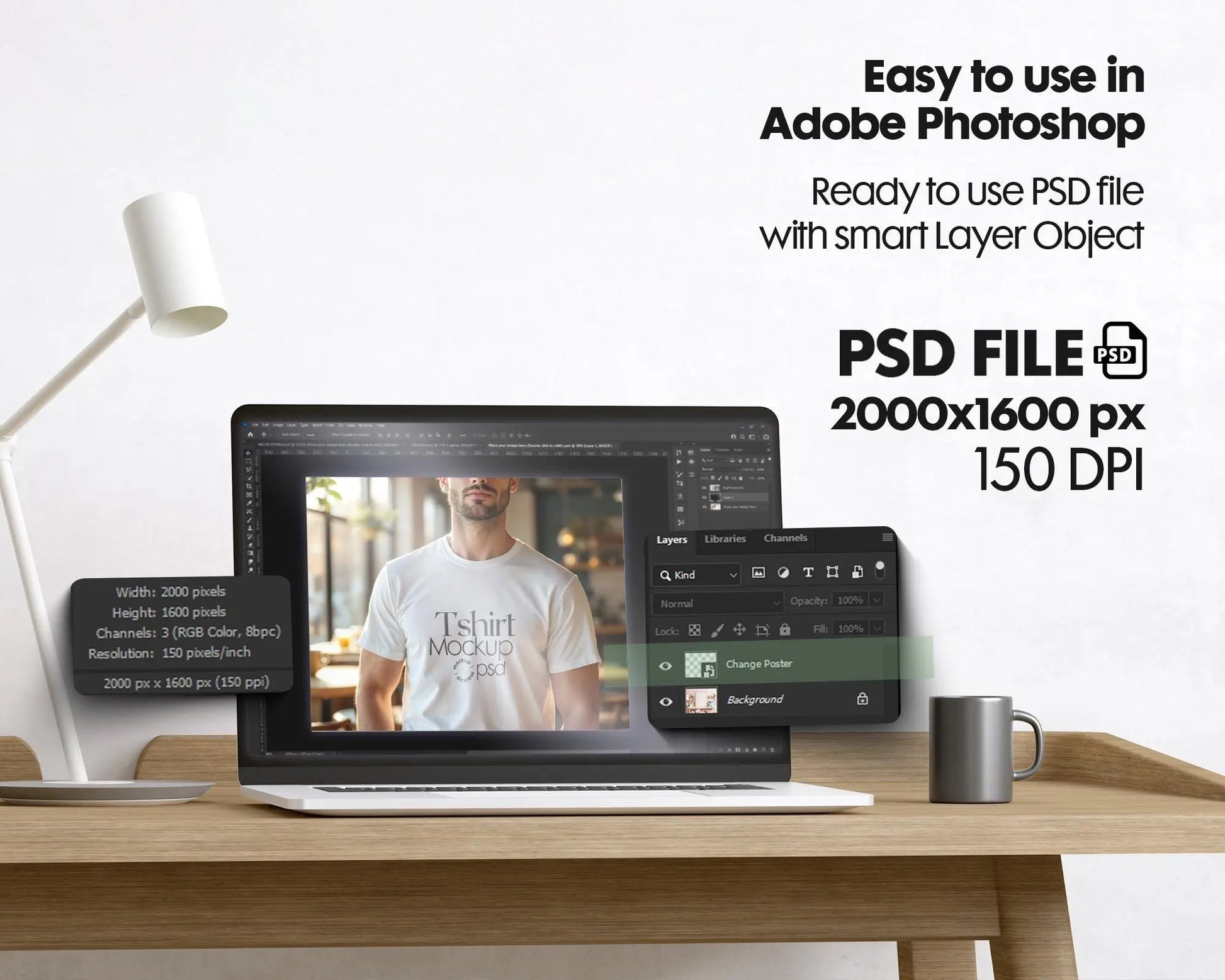 Male Model White T-Shirt Mockup PSD - Gildan & Bella Canvas 3001 Template for Custom Apparel Design, PSD Smart Object