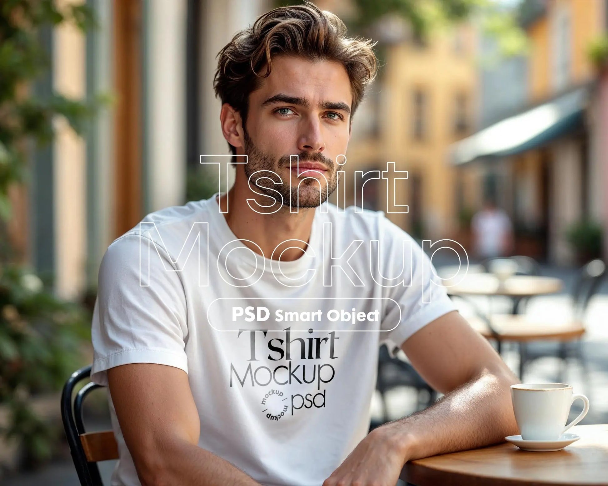 Male Model White T-Shirt Mockup PSD - Gildan & Bella Canvas 3001 Template for Custom Apparel Design, PSD Smart Object