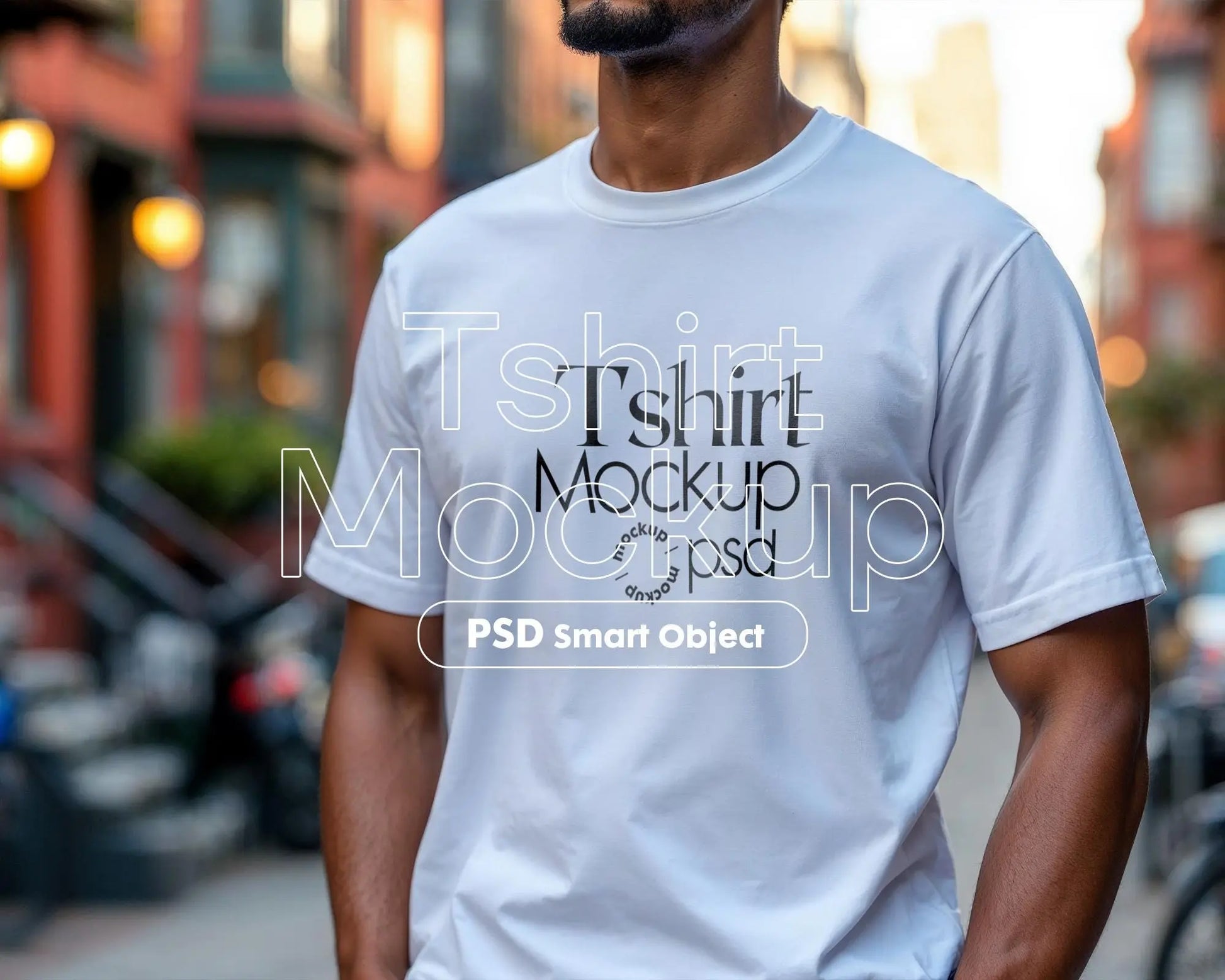 Male Model White T-Shirt Mockup PSD, Gildan & Bella Canvas 3001, African Model Tee Template for Custom Apparel Design