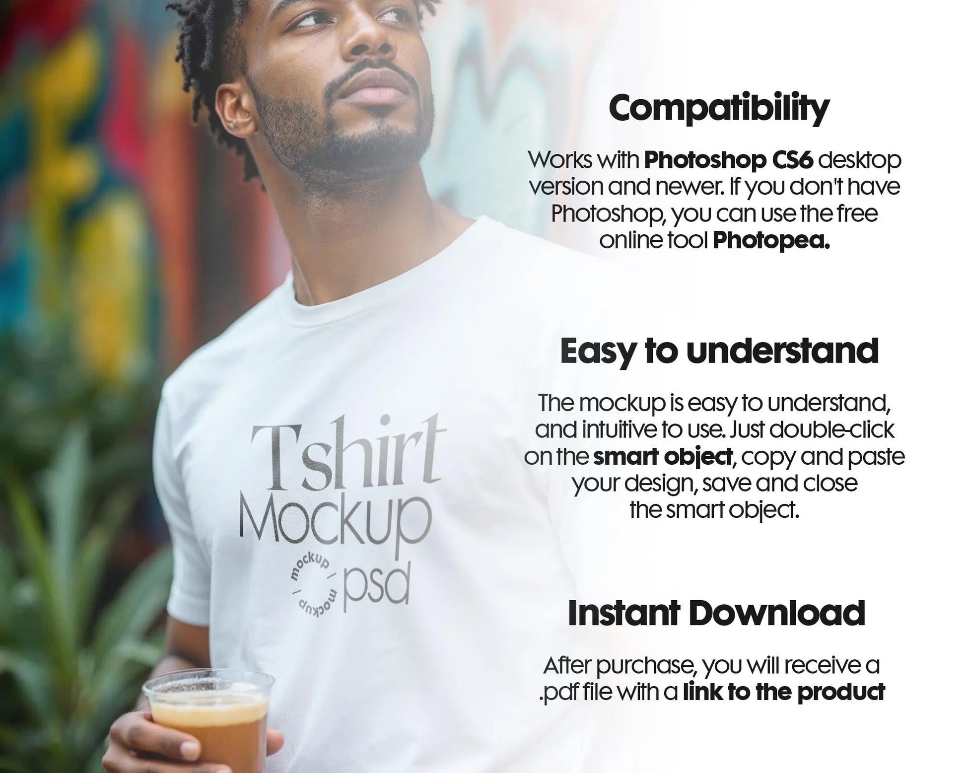 Male Model White T-Shirt Mockup PSD, Gildan & Bella Canvas 3001, African Model Tee Template for Custom Apparel Design