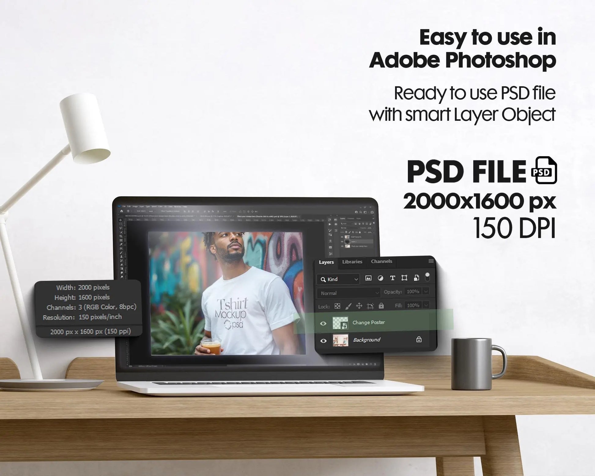 Male Model White T-Shirt Mockup PSD, Gildan & Bella Canvas 3001, African Model Tee Template for Custom Apparel Design