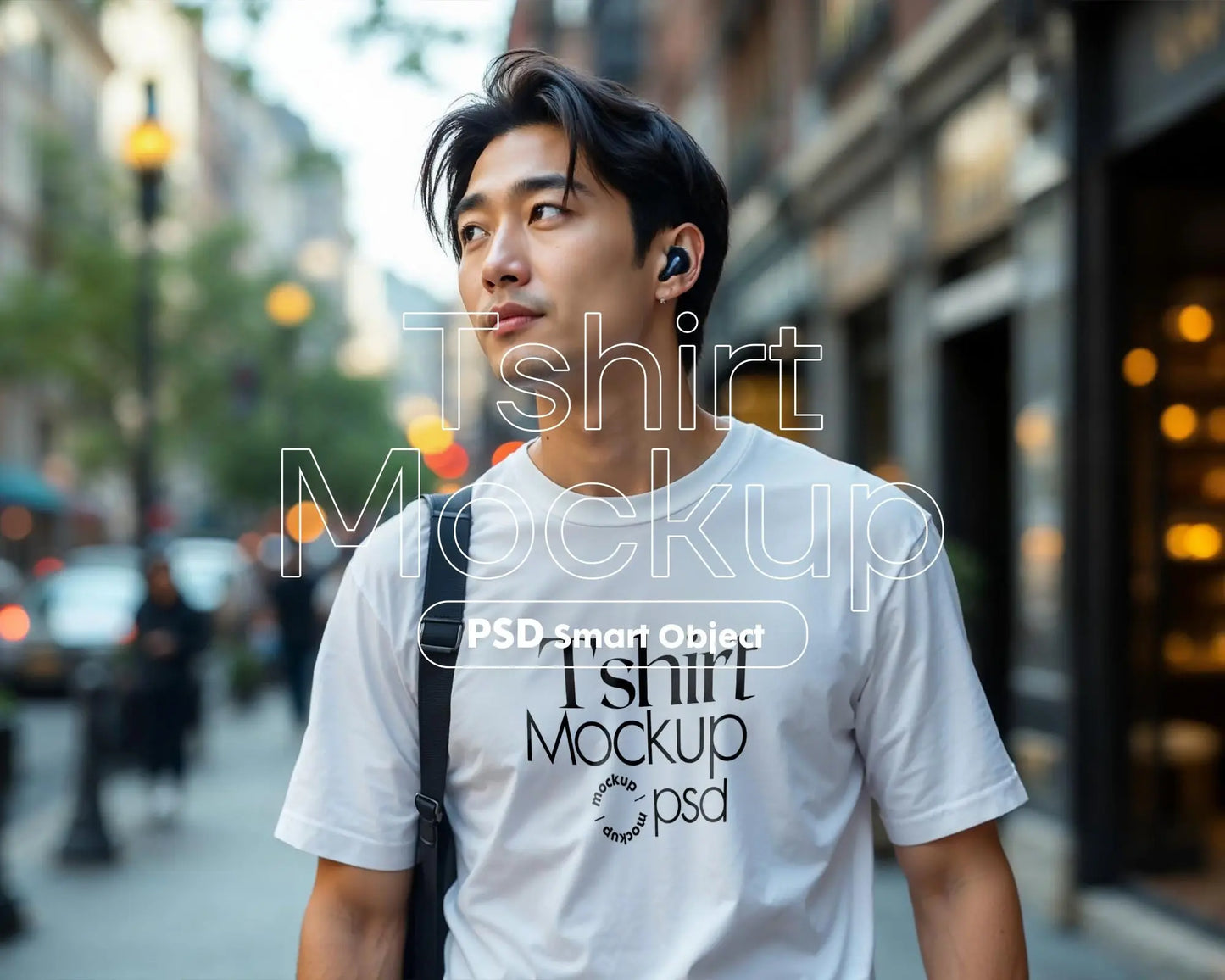 Male Model White T-Shirt Mockup PSD - Gildan & Bella Canvas 3001 Template for Custom Apparel Design, PSD Smart Object