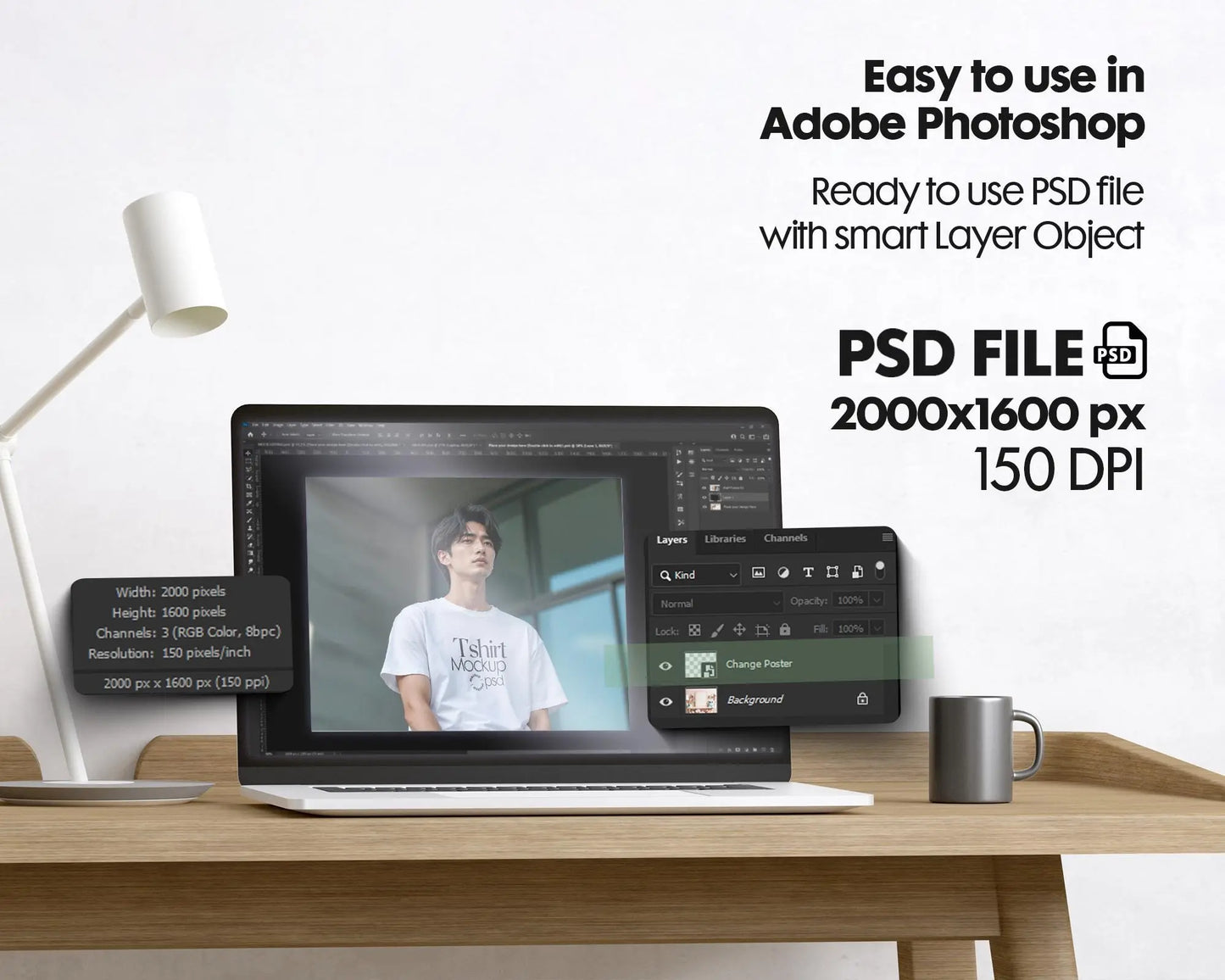 Male Model White T-Shirt Mockup PSD - Gildan & Bella Canvas 3001 Template for Custom Apparel Design, PSD Smart Object