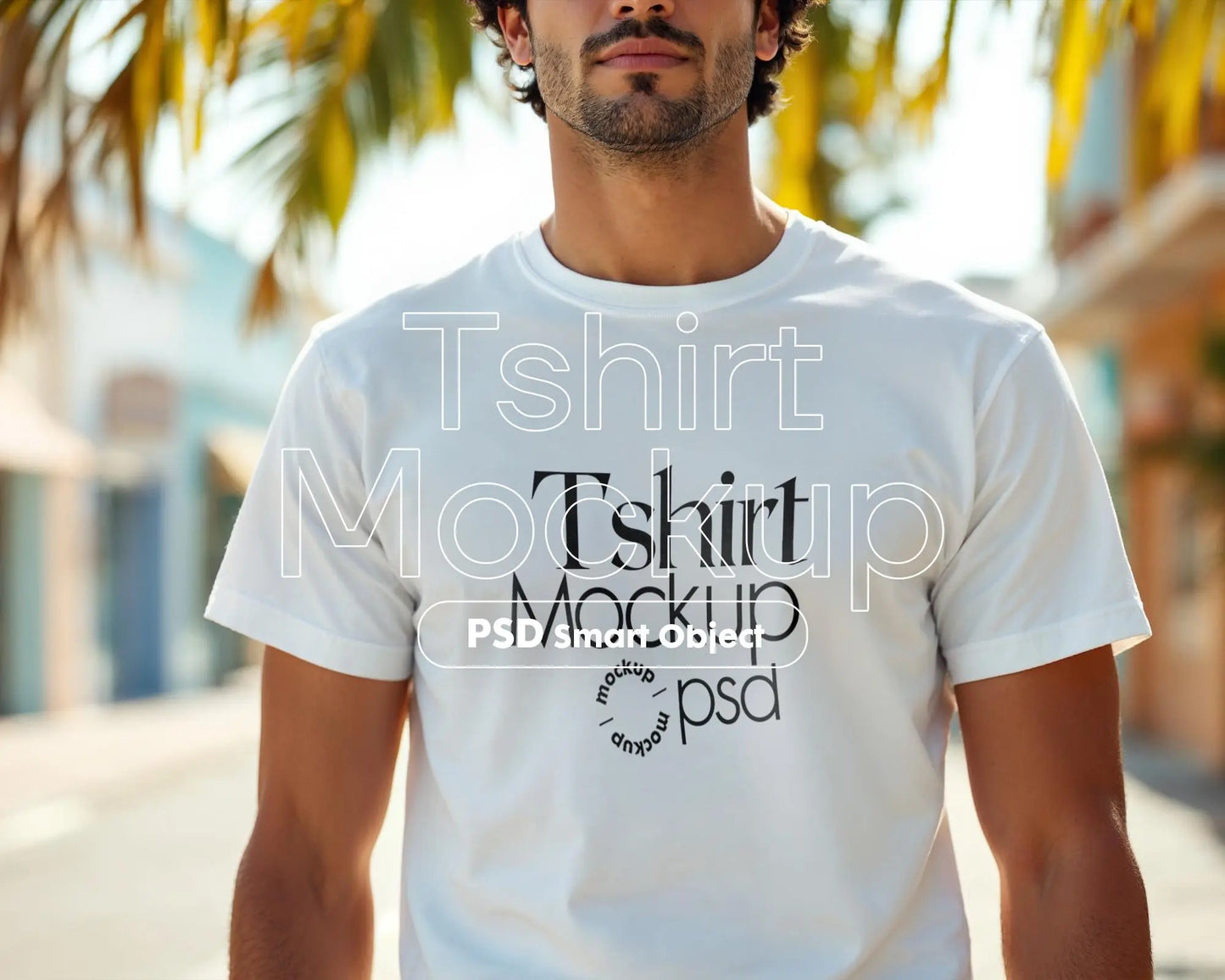 Male Model White T-Shirt Mockup PSD - Gildan & Bella Canvas 3001 Template for Custom Apparel Design, PSD Smart Object