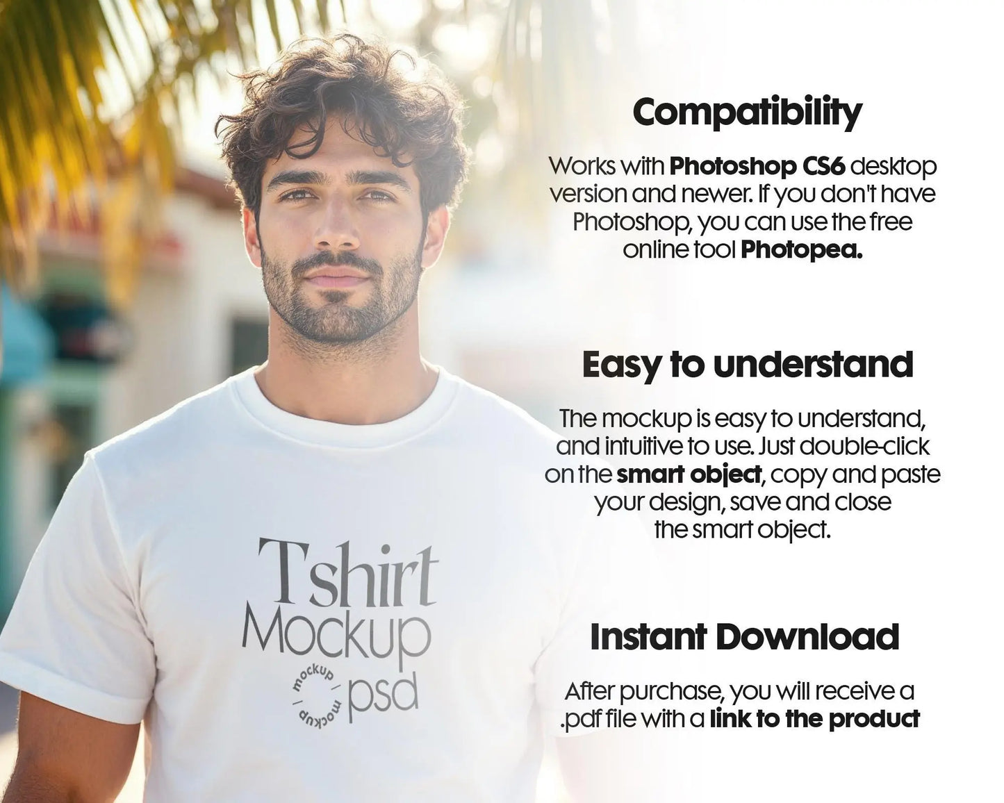 Male Model White T-Shirt Mockup PSD - Gildan & Bella Canvas 3001 Template for Custom Apparel Design, PSD Smart Object