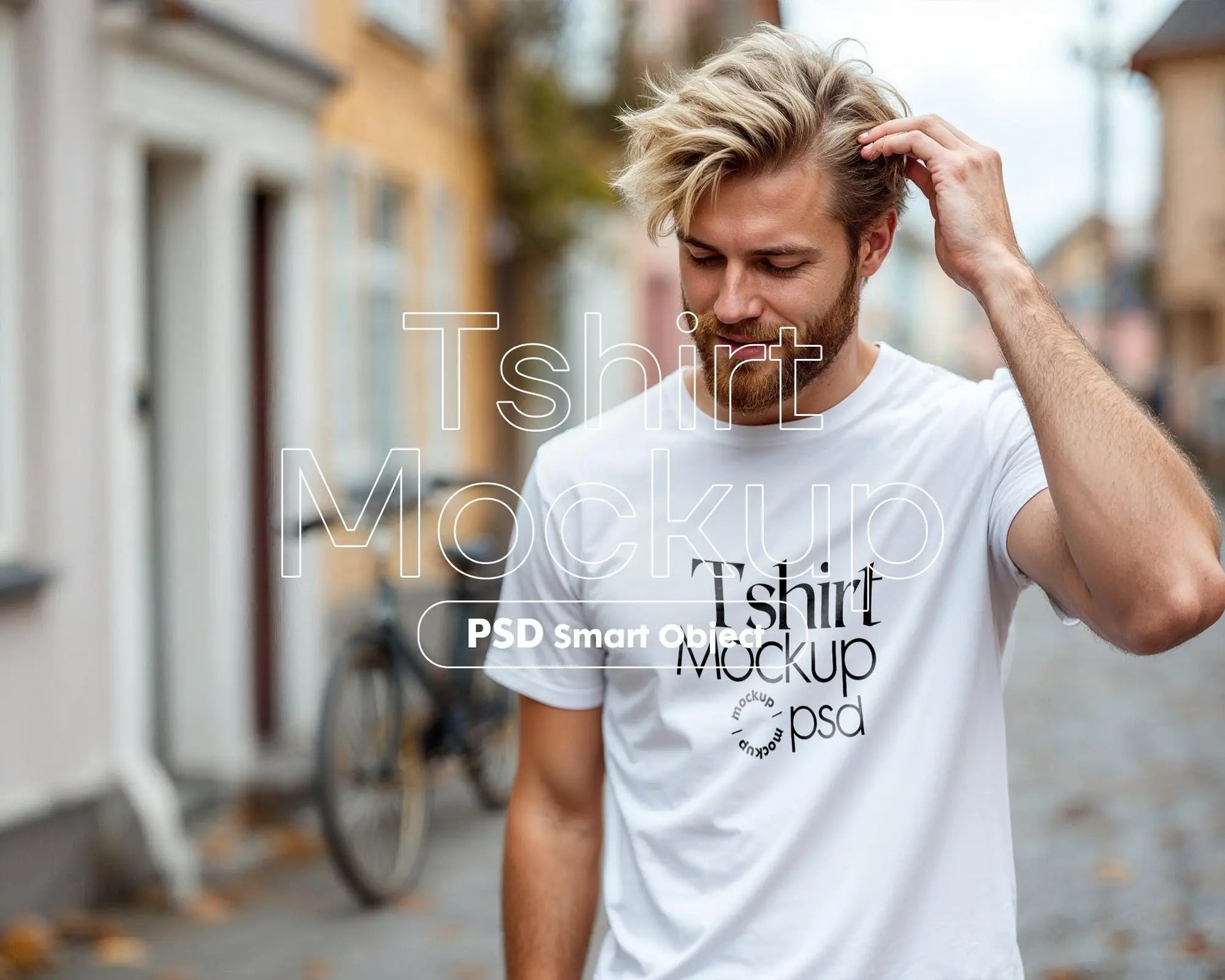 Male Model White T-Shirt Mockup PSD - Gildan & Bella Canvas 3001 Template for Custom Apparel Design, PSD Smart Object
