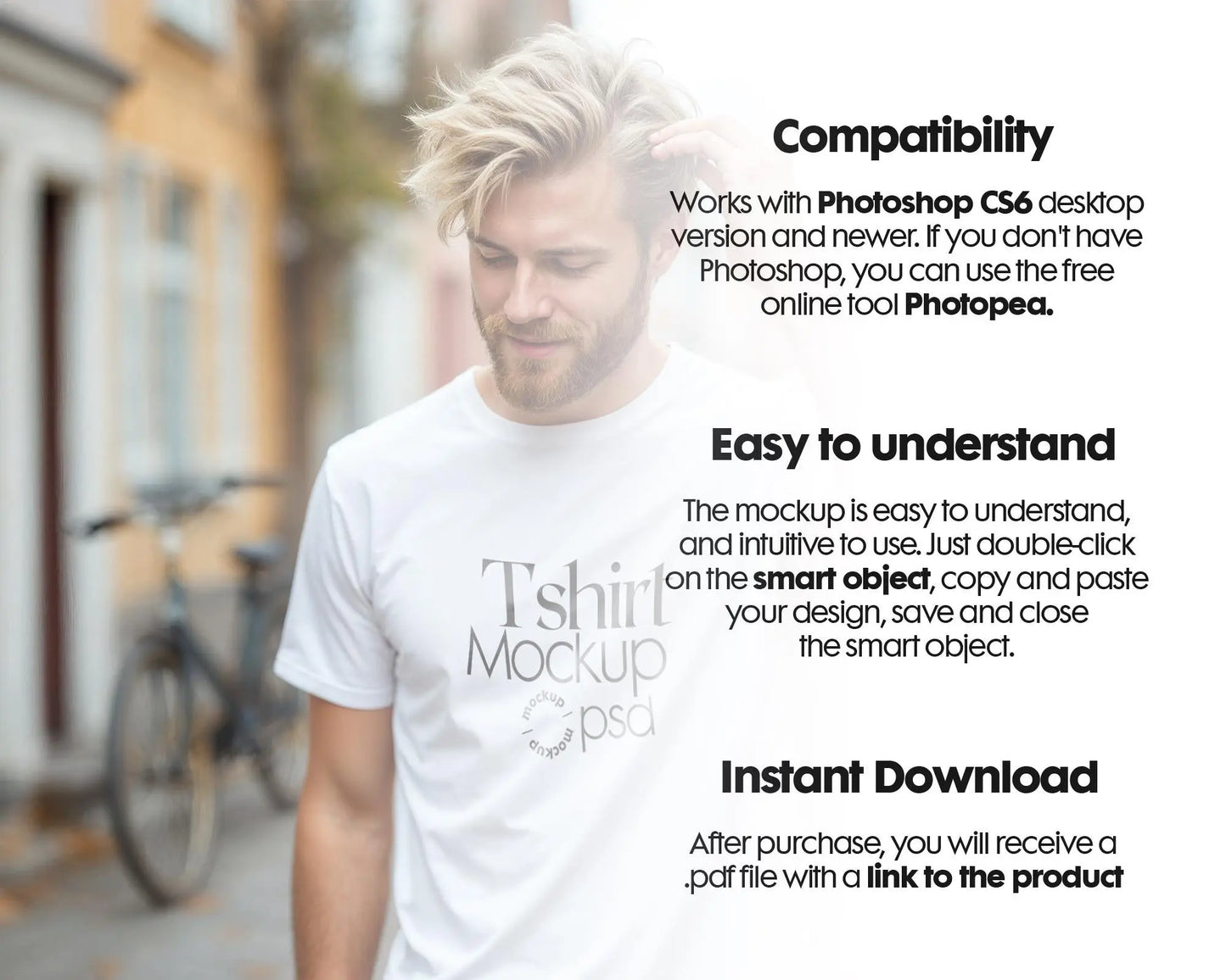 Male Model White T-Shirt Mockup PSD - Gildan & Bella Canvas 3001 Template for Custom Apparel Design, PSD Smart Object