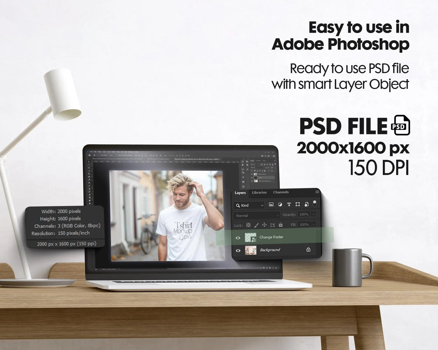 Male Model White T-Shirt Mockup PSD - Gildan & Bella Canvas 3001 Template for Custom Apparel Design, PSD Smart Object