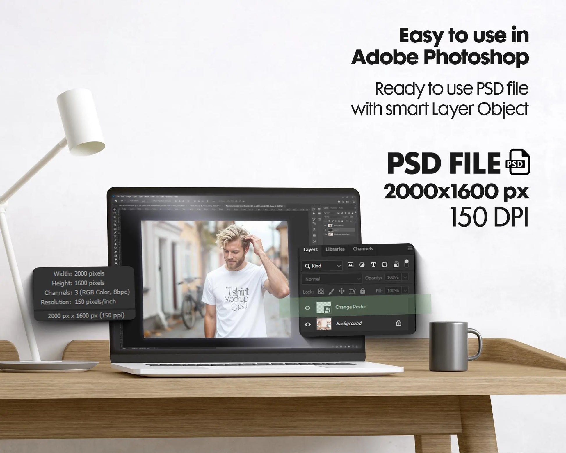 Male Model White T-Shirt Mockup PSD - Gildan & Bella Canvas 3001 Template for Custom Apparel Design, PSD Smart Object