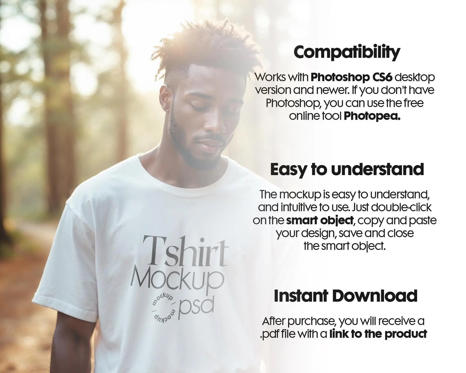 Male Model White T-Shirt Mockup PSD - Gildan & Bella Canvas 3001 Template for Custom Apparel Design, PSD Smart Object