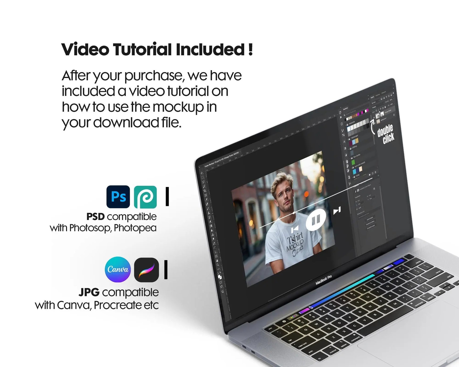 Male Model White T-Shirt Mockup PSD - Gildan & Bella Canvas 3001 Template for Custom Apparel Design, PSD Smart Object