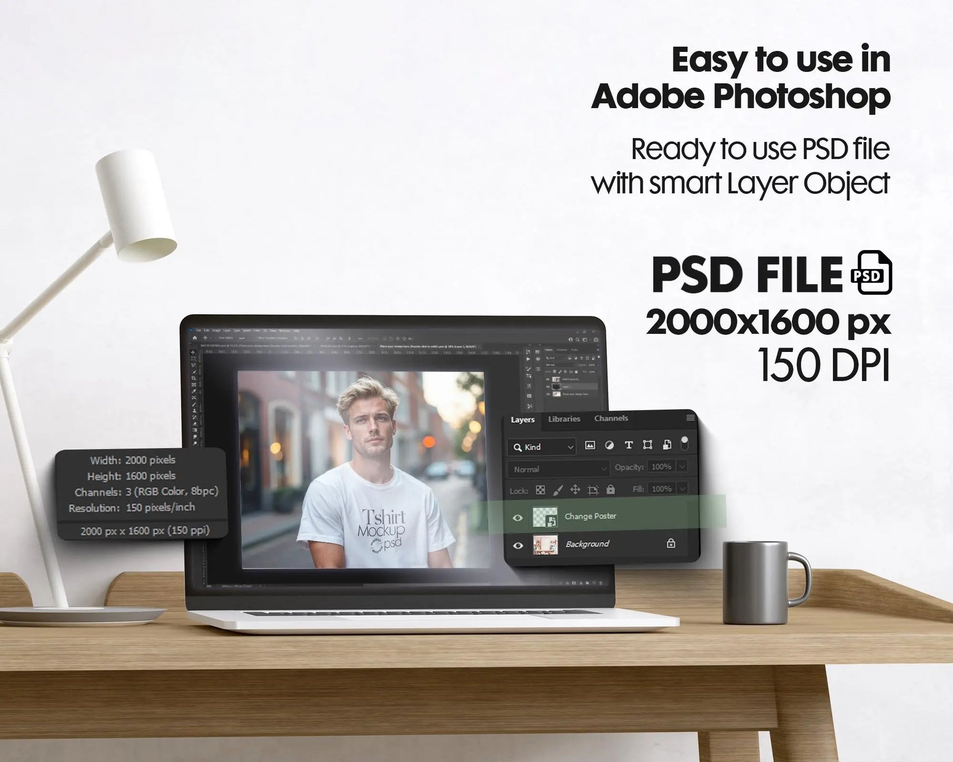 Male Model White T-Shirt Mockup PSD - Gildan & Bella Canvas 3001 Template for Custom Apparel Design, PSD Smart Object