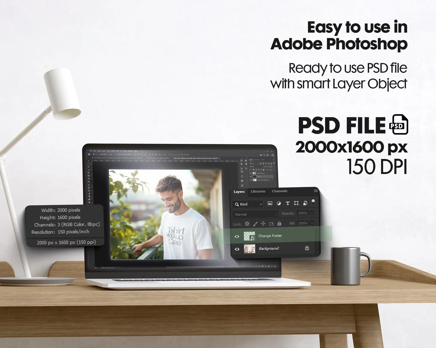 Male Model White T-Shirt Mockup PSD - Gildan & Bella Canvas 3001 Template for Custom Apparel Design, PSD Smart Object