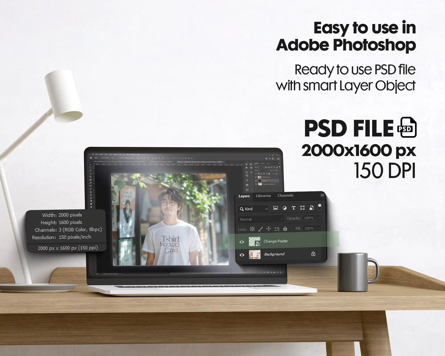 Male Model White T-Shirt Mockup PSD - Gildan & Bella Canvas 3001 Template for Custom Apparel Design, PSD Smart Object