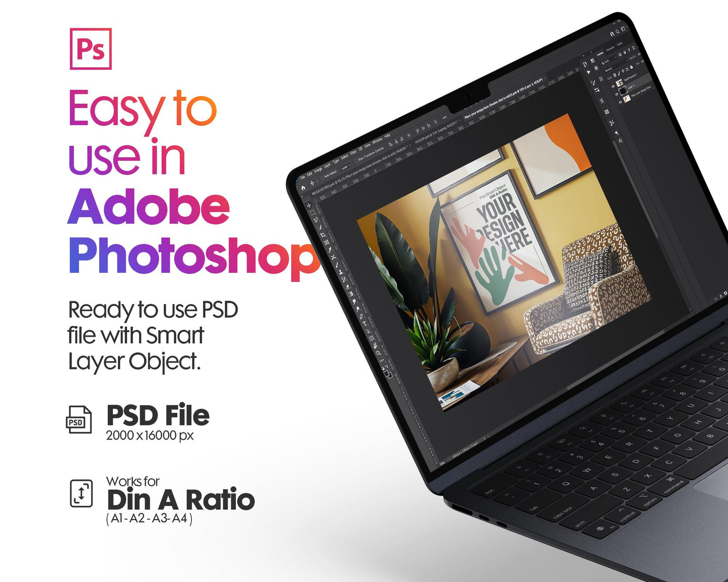 Interior Frame Mockup PSD | DIN A Artwork & Wall Art Poster Mockup for Interior Design Display