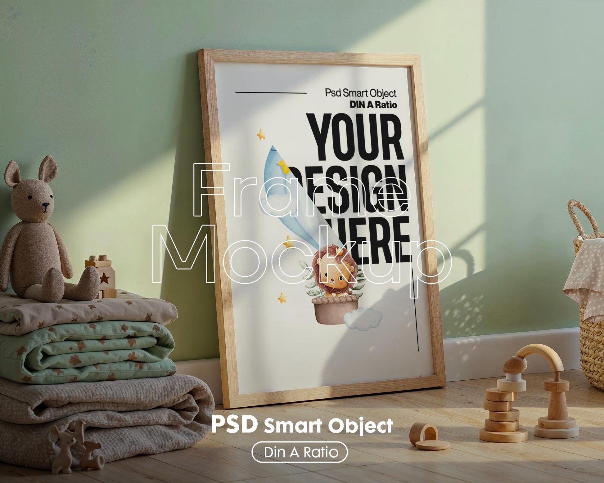 Nursery Frame Mockup PSD | Home Interior Wall Poster Mockup for Kids Room | Editable Nursery Poster Frames