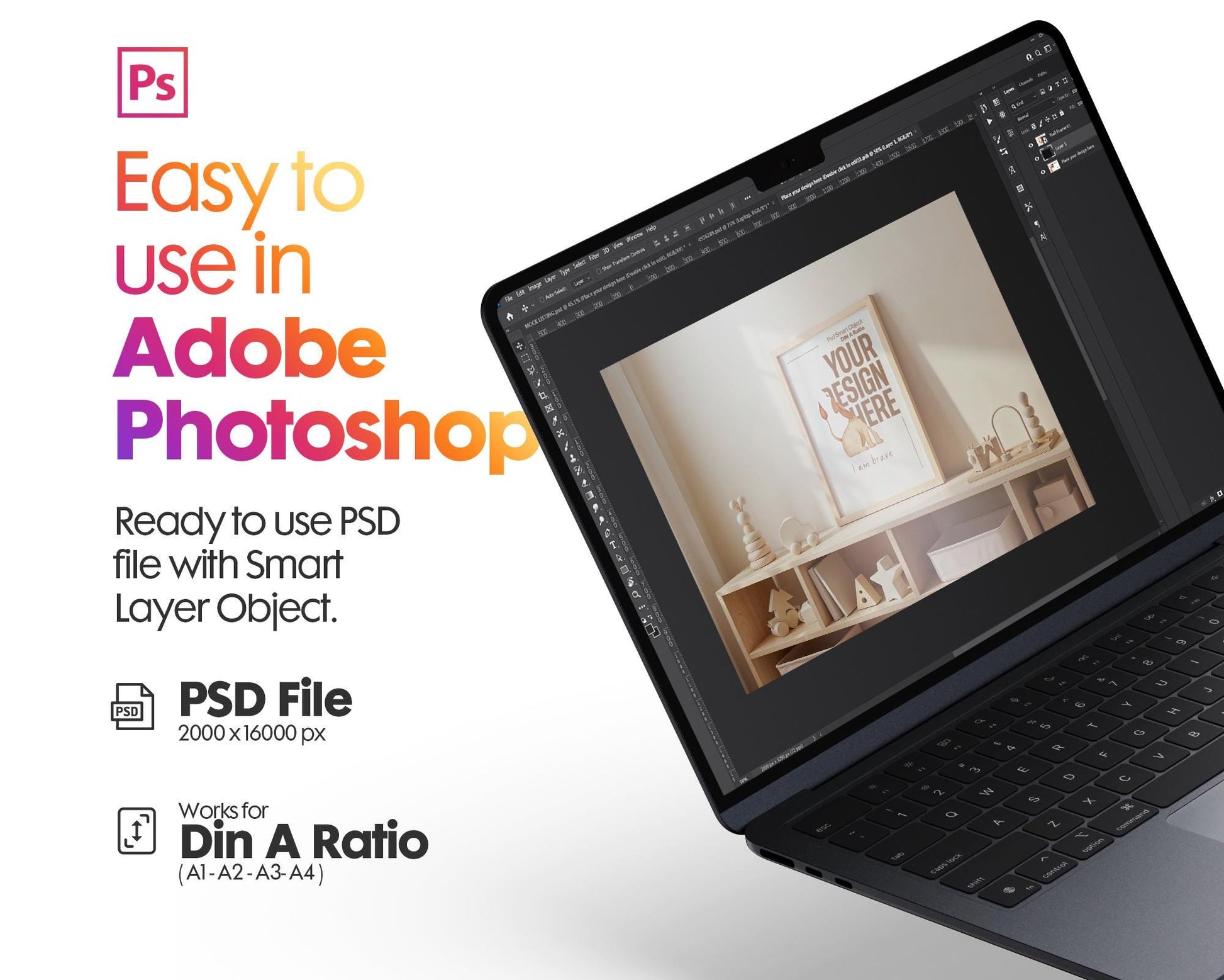 Nursery Frame Mockup PSD | Home Interior Wall Poster Mockup for Kids Room | Editable Nursery Poster Frames